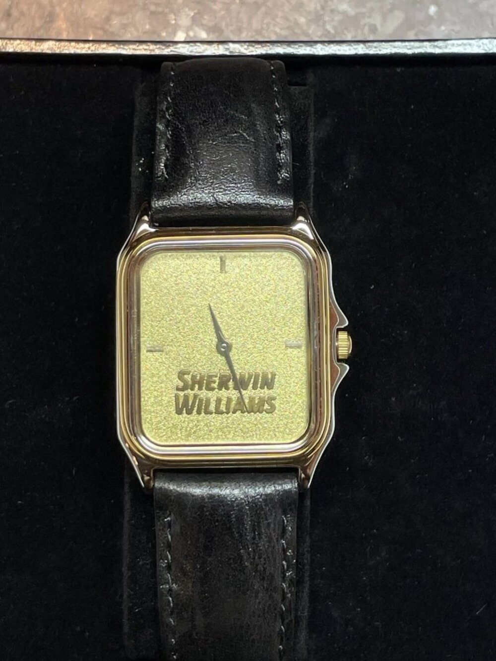 Vintage Montrix Mens Rectangular Tank Dress Watch Black Leather Strap Quartz